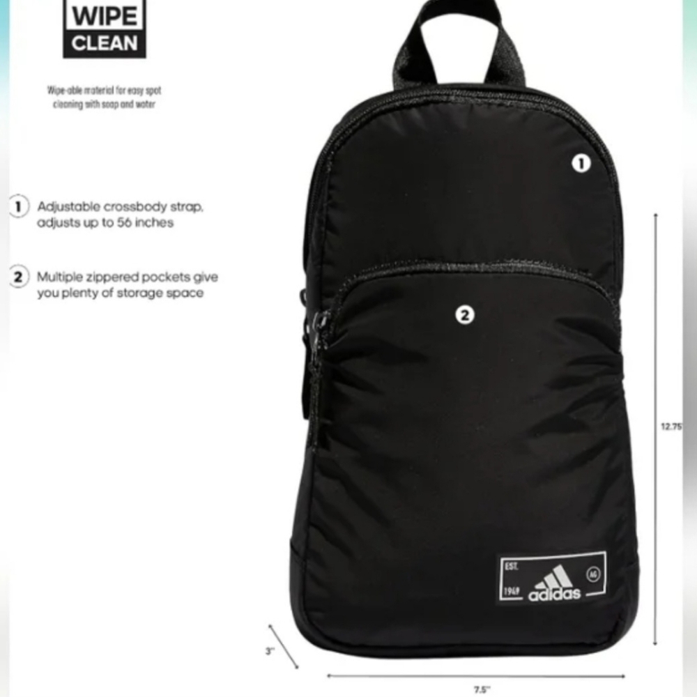 NWOT Adidas Essentials 2 Sling Crossbody Bag Backpack Black - Picture 5 of 9